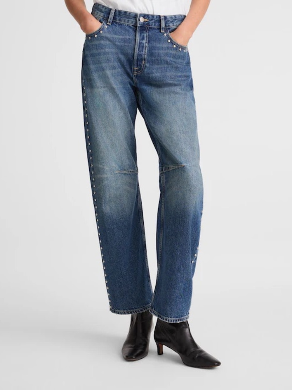 NWT Madewell Darted Barrel Leg Jeans Concho Wash Studs Denim Size 25 $168 NX977